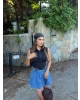 Siyah Sıfır Kol Gipeli Crop Gömlek