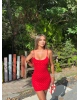 Kırmızı Taş İşlemeli Mini Elbise