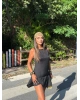 Siyah Bisiklet Yaka Salaş Mini Elbise