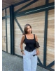 Siyah Kare Yaka Kopçalı Crop
