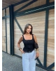Siyah Kare Yaka Kopçalı Crop