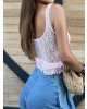 Pembe Kare Yaka Kopçalı Crop