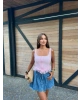 Pembe Kare Yaka Kopçalı Crop