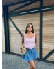 Pembe Kare Yaka Kopçalı Crop