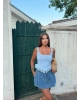 Mavi Kare Yaka Kopçalı Crop