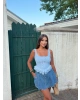 Mavi Kare Yaka Kopçalı Crop