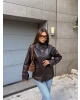 Kahverengi Oversize Basic Deri Ceket