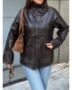 Kahverengi Oversize Basic Deri Ceket
