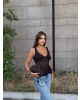 Siyah Fırfırlı Güpür Crop
