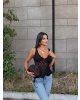 Siyah Fırfırlı Güpür Crop