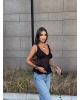 Siyah Fırfırlı Güpür Crop