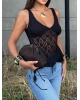 Siyah Fırfırlı Güpür Crop
