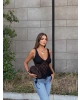 Siyah Fırfırlı Güpür Crop