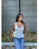 Beyaz Fırfırlı Güpür Crop