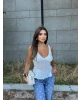 Beyaz Fırfırlı Güpür Crop