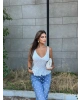 Beyaz Fırfırlı Güpür Crop