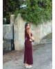 Bordo Halter Yaka Simli Uzun Elbise