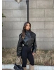 Siyah Cep Detay Deri Crop Ceket