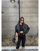 Siyah Cep Detay Deri Crop Ceket