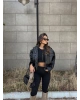 Siyah Cep Detay Deri Crop Ceket