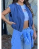Lacivert Trenç Crop Yelek