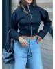 Siyah Dik Yaka Crop Hırka