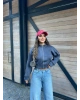 Antrasit Dik Yaka Crop Hırka