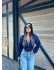Lacivert Korse Crop Hırka
