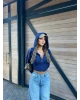 Lacivert Korse Crop Hırka