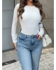 Beyaz Toka Detay Bisiklet Yaka Bodysuit