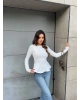 Beyaz Bisiklet Yaka Volanlı Bluz