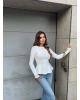 Beyaz Bisiklet Yaka Volanlı Bluz