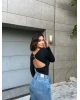 Siyah Toka Detay Bisiklet Yaka Bodysuit