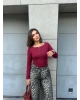 Bordo Toka Detay Bisiklet Yaka Bodysuit