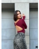 Bordo Toka Detay Bisiklet Yaka Bodysuit