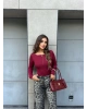 Bordo Toka Detay Bisiklet Yaka Bodysuit