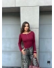 Bordo Toka Detay Bisiklet Yaka Bodysuit