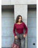 Bordo Toka Detay Bisiklet Yaka Bodysuit
