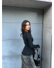Siyah Bisiklet Yaka Volanlı Bluz