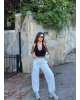 Beyaz Şeritli Barrel Fit Eşofman Altı