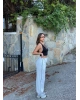 Beyaz Şeritli Barrel Fit Eşofman Altı
