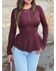 Bordo Bisiklet Yaka Volanlı Bluz