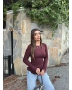 Bordo Bisiklet Yaka Volanlı Bluz