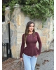 Bordo Bisiklet Yaka Volanlı Bluz
