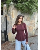 Bordo Bisiklet Yaka Volanlı Bluz