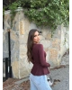 Bordo Bisiklet Yaka Volanlı Bluz