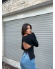 Siyah Sırt Dekolteli İspanyol Kol Crop