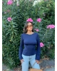 Lacivert Bisiklet Yaka Crop