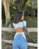 Beyaz Sırt Dekolteli İspanyol Kol Crop