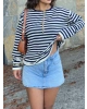 Lacivert Oversize Çizgili Triko